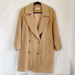 [Calvin Klein] long double breasted merino wool camel coat womens 8